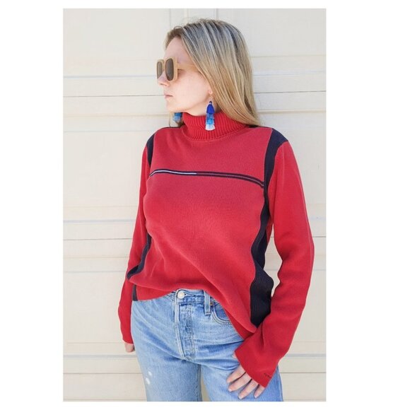 5/$100 SALE - Vintage Tommy Hilfiger Logo Ribbed Y2K Turtleneck - Picture 2 of 12